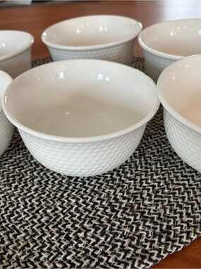 White Textured Ceramic Serving Bowls - Set of 6